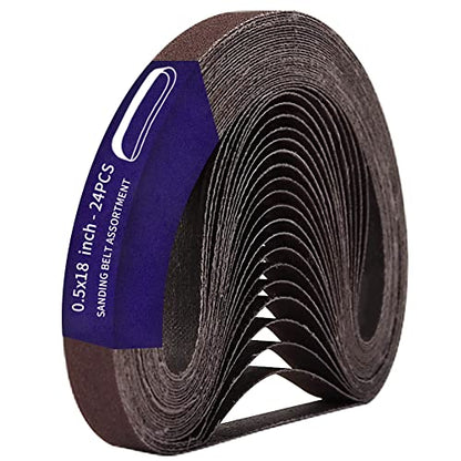 24 Pcs 1/2 x 18 Inch Assorted Aluminum Oxide Sanding Belt,80/120/150 Grit - size: 0.5x18(24pcs)