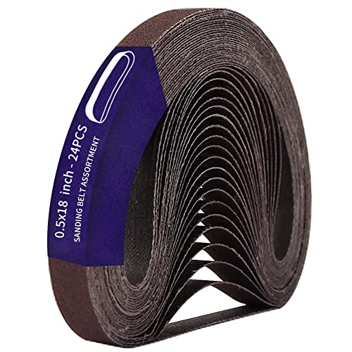 24 Pcs 1/2 x 18 Inch Assorted Aluminum Oxide Sanding Belt,80/120/150 Grit - size: 0.5x18(24pcs)