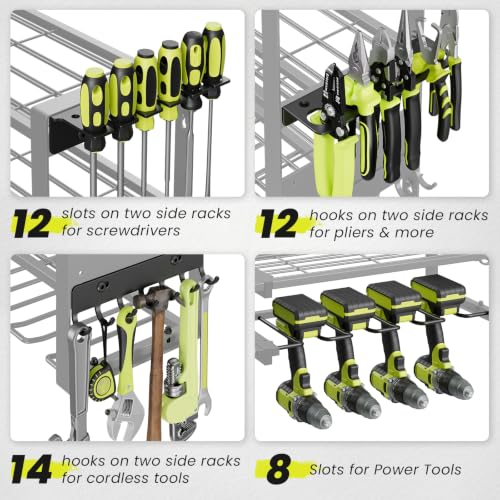 Power Tool Organizer Wall Mount with Charging Station, 8 Drill Holders - size: 32.8" Width 4-Tier