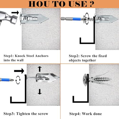 200 Pcs Self Drilling Drywall Anchors with Screws,100 Sheetrock Anchors (0.47x1.18 Inch) &100 Zinc Expansion Screws,Upgraded Zinc Plated Steel,No Drill Needed,Perfect for Wall Hanging(Sliver） - color: 200PCS-0.47x1.18 inch-Silver