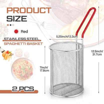 Blulu 2 Pack Stainless Steel Pasta Strainer Baskets 5-1/4" D x 7" H, Red - color: Red, size: 5-1/4" D X 7" H