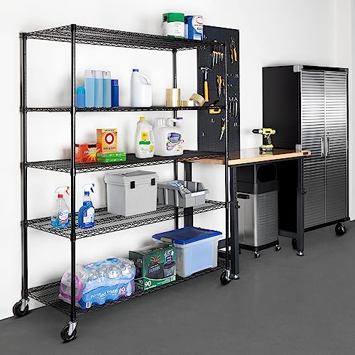 UltraDurable 5-Tier NSF Steel Wire Shelving, 60"W x 24"D x 76"H, Black - color: Black, size: 5-Tier Shelving, 60" W x 24" D