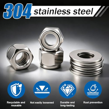 3/8-16 Lock Nut 96Pcs Stainless Steel Nylock Locking Nuts with Washers - size: locknuts-3/8" 96pcs