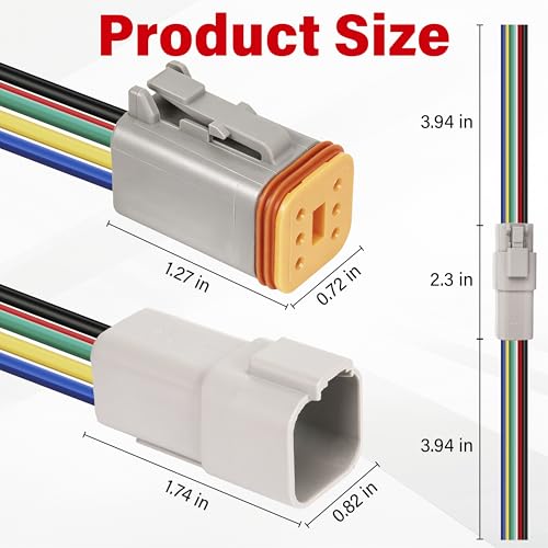 Deutsch DT 6 Pin Grey Male Female Wiring Harness Connector 2 Kits, 16 AWG - color: 2 Sets-Grey, size: 6Pin