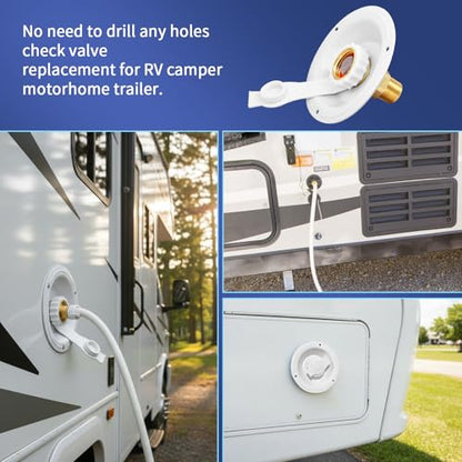 RV City Water Inlet with Check Valve, RV Water Fill Inlet Connection with 3/4 NH Female to 1/2 NPT Male Lead-free Brass City Water Inlet Flange for RV, RV Water Inlet Replacement - color: White Big Flange