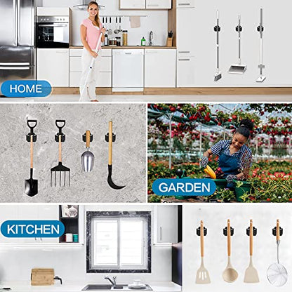JAMEND CLXP 24 PCS Broom and Mop Holder, Heavy Duty Garden Tool Organizer Rack Rake and Shovel Handle, Stainless Steel Mop Hanger. Wall Mounted Utility Rack with Screws, Silver. - color: Silver-24, size: 24