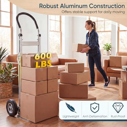 Goplus Heavy-Duty Folding Hand Truck, 600 LBS Aluminum Dolly Cart