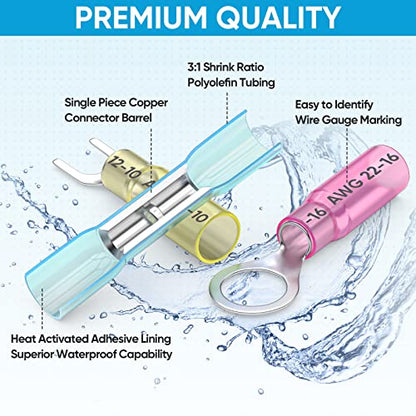 TICONN 400 Pcs Heat Shrink Wire Connectors, Marine Crimp Ring Terminal Kit - style: 400PCS Combo