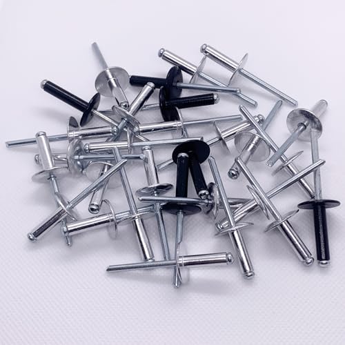 Maozaa 100pcs 1/8" x 3/8" Large Flange Black Aluminum Blind Rivets - color: Black, size: 1/8" x 3/8"