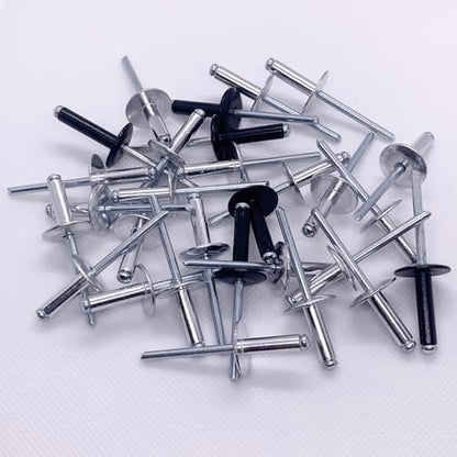 Maozaa 100pcs 1/8" x 3/8" Large Flange Black Aluminum Blind Rivets - color: Black, size: 1/8" x 3/8"