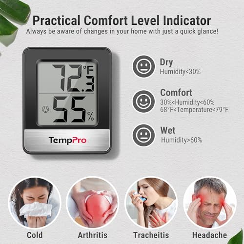 TempPro TP49 3 Pack Digital Hygrometer Indoor Thermometer - color: Black Indoor Thermometer