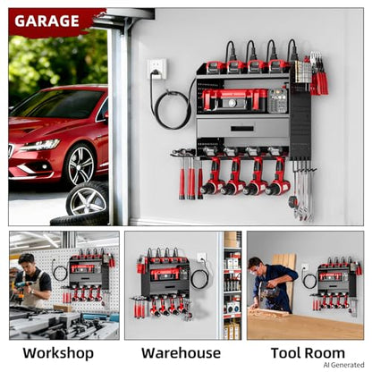 Power Tool Organizer Wall Mount with Charging Station & Drawers - size: Small