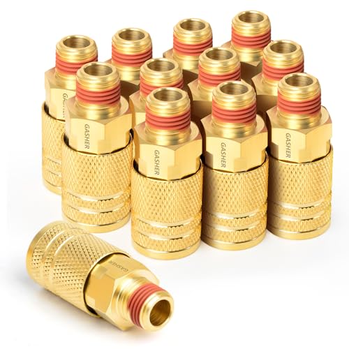 GASHER 12PCS 1/4-Inch Brass Male Industrial Coupler,1/4 Inch NPT Male Threads Size, Quick Connect Air Coupler - size: NEW STYLE 1/4" MNPT