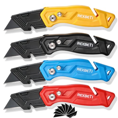 REXBETI 4-Pack Box Cutter Utility Knife, Folding Pocket Knife, 14 Blades