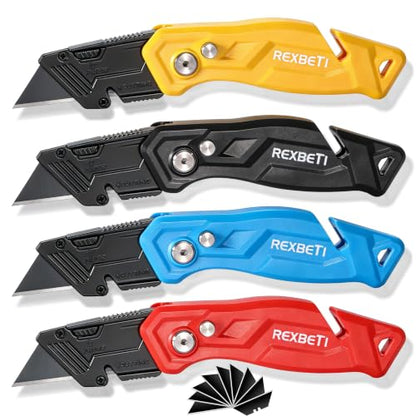 REXBETI 4-Pack Box Cutter Utility Knife, Folding Pocket Knife, 14 Blades