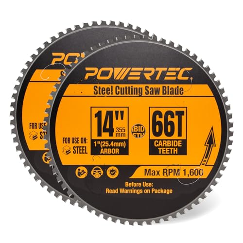 POWERTEC 14" Cold Saw Blade, 66T TCG, 1" Arbor, 1600 RPM, 2 Pack (14014-P2) - size: 14", 1" Arbor, 66T, 2pcs