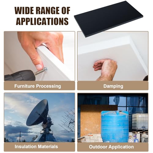 Frienda 2 Pcs Hdpe Plastic Sheet, Black 1/2 Inch Thick x 6 x 12 Inch