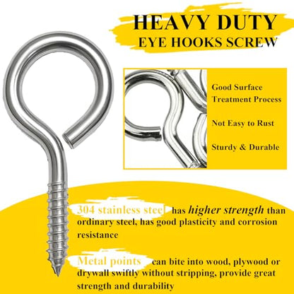 8PCS 2.55 Inch M6 304 Stainless Steel Heavy Duty Eye Screw Hooks