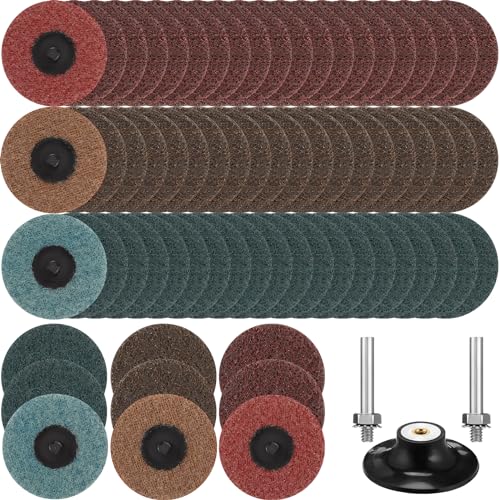 Landical 60 Pcs 3 Inch Lock Sanding Discs Surface Conditioning Disc with 1/4" Holder for Die Grinder Surface Polish Burr Rust Paint Removal(Multicolor,Medium, Course,fine Grit)