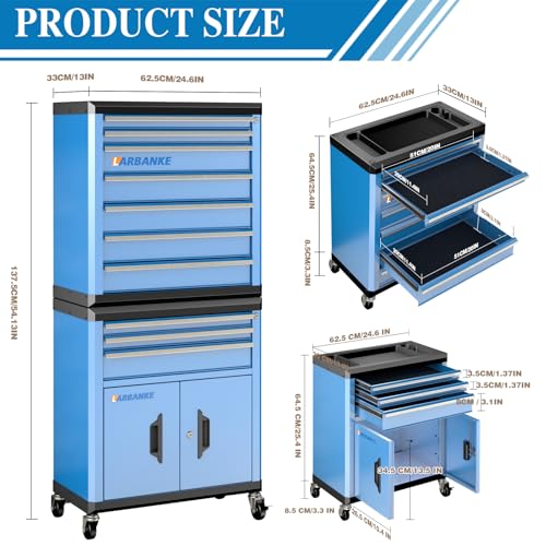 LARBANKE10 Drawer Rolling Tool Chest with Wheels,Locks & Waterproof Top - color: Blue, size: 10 drawer and double-door tool chest