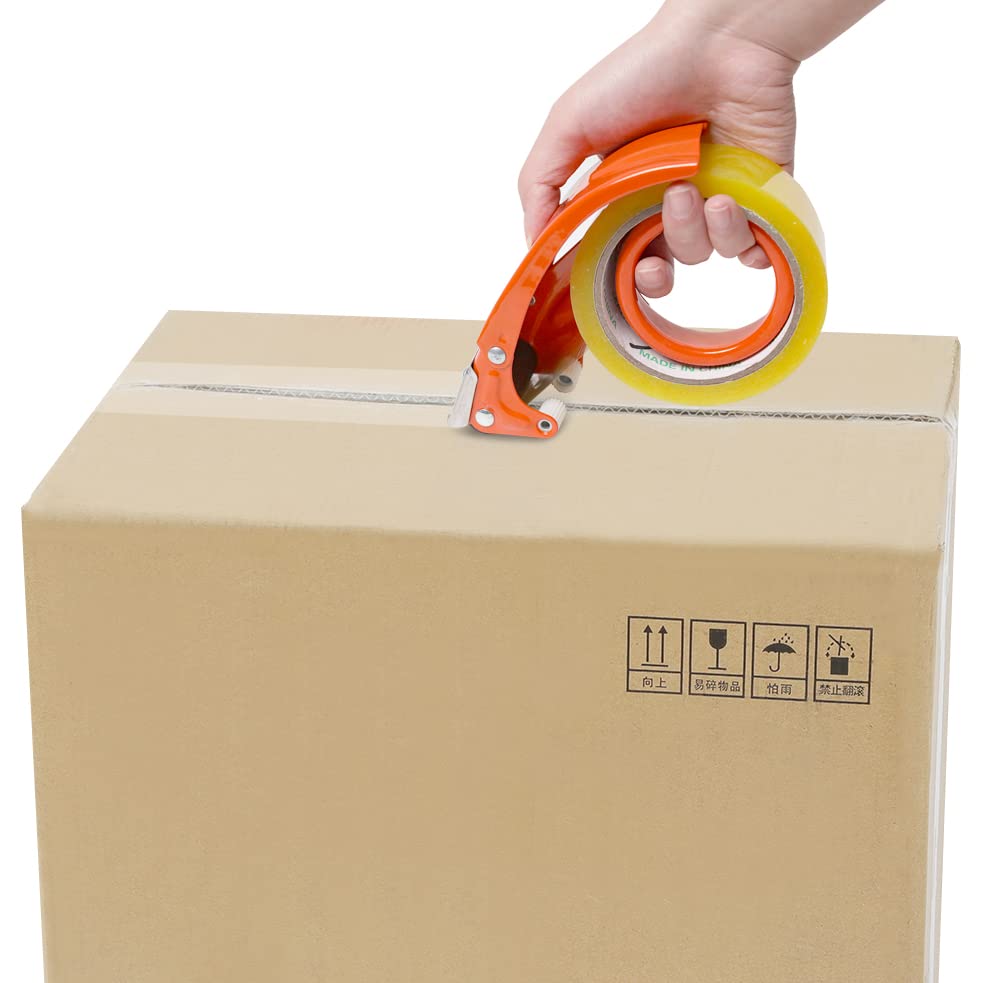 PROSUN 2 Pack Heavy Duty Metal Packing Tape Dispenser Gun and 2 Replacement Blades:2-inch Wide Tape Dispenser for Shipping, Moving, Office & Warehouse(2026 New Set 2" Orange+2" White) - color: Orange+white