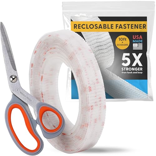 Industrial Strength - 10FT + Scissors Clear Indoor/Outdoor Adhesive Mounting Tape - Self Mating Reclosable Fastener Compatible with 3M SJ3550 / SJ3560 Dual Lock - size: 10 FT + SCISSORS, style: Clear