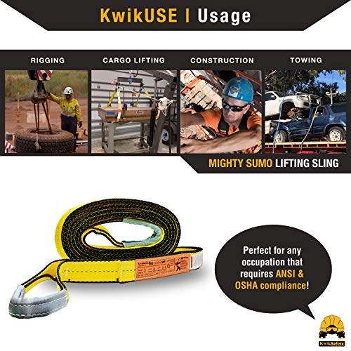 KwikSafety - Charlotte, NC - Mighty Sumo 2”x 16’ Poly Web Sling Lifting Strap Construction ASME OSHA / 6400lbs Vertical 5100lbs Choker 12800lbs Basket/Rigging Moving Towing Hoisting Gear - size: 2"x16' | 6400 lbs