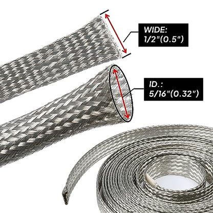 Wire Shielding Sleeve Tinned Copper Ground Strap 5/16" ID (1/2 inch-8ft) - size: 1/2 inch - 8ft