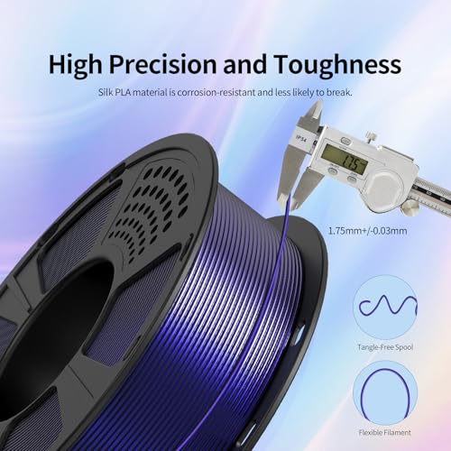 GIANTARM Silk PLA Tri Color Filament 1.75mm 1kg (2.2lb), Metallic Shiny Triple Color Blue/Purple/Black Silk PLA Filament, ±0.02mm Accuracy, Neatly Wound, Non-Clogging, Blue & Purple & Black - color: Blue Purple Black