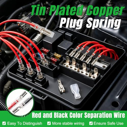 Twidec/20PCS 2.8mm Female Spade Crimp Terminal,Electrical Insulated Terminals with 20cm Cable,Quick Connectors with Insulating Sleeve Red＆Black Female Spade Connectors Assortment Kit - size: 2.8mm