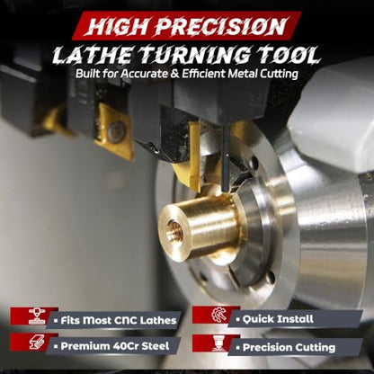 Indexable Lathe Turning Tool 21Pcs Kit 3/8'' 10mm Shank 7Pcs Metal Lathe Tools Holder Set with 14Pcs Turning Inserts for Turning Grooving Threading Boring Carbide Inserts Carbide Turning Tool - style: 7pcs 3/8'' 10mm Shanks+14pcs Inserts