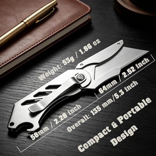 Small Utility Knife, Mini Box Cutter with Bottle Opener, Compact Portable Light Weight Everyday Carry Extra SK5 Replacement blades Foldable Quick Change Pocket EDC Gear for Carton, Carboard (Silver) - color: Silver