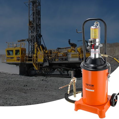VEVOR Grease Pump, 3 Gallon Air Grease Pump with 13 ft High Pressure Hose and Grease Gun, 12L Pneumatic Grease Pump with Wheels, Portable Lubrication Grease Pump - style: 3 Gallon
