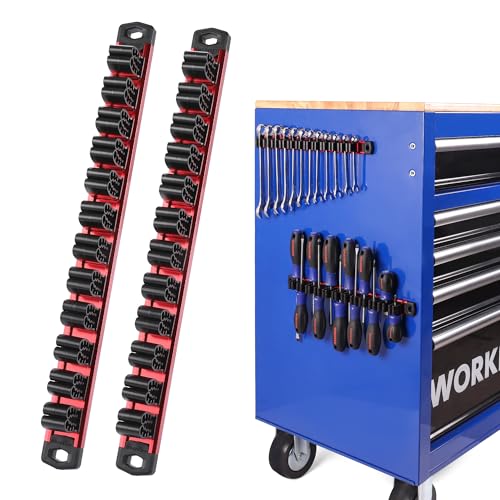 WORKPRO Magnetic Screwdriver and Wrench Organizer Set, 24-Slot Tool Holders - color: Red, size: 2 Pack