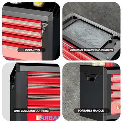 LARBANKE 4-Drawer Tool Chest with Lock,Portable Tool Box with Handle - color: Red, size: 4 drawer tool chest