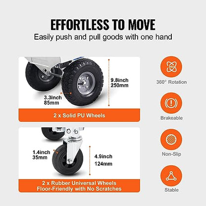 VEVOR Aluminum Truck, 2 in 1, 800 lbs Load Capacity, Heavy Duty Industrial Convertible Folding Hand Truck and Dolly, Utility Cart Converts from Hand Truck to Platform Cart with Rubber Wheels - size: 800 lbs