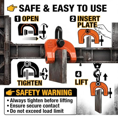 Frienda Plate Lifting Clamp 1655 Lbs/0.75 T Adjustable Opening 0-1.1 Inch - size: 0-1.1 Inch, style: 1655 Lbs/ 0.75 T