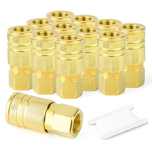 GASHER Brass 12PCS 1/4-Inch Female Industrial Coupler,1/4 Inch NPT Female Threads Size, Quick Connect Air Coupler - size: 1/4" NPT Female Threads