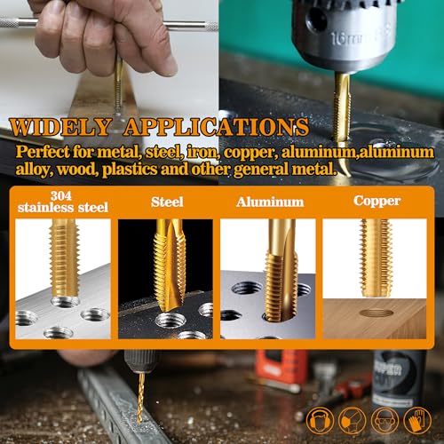 18Pcs Metric Drill and Tap Set with Tap Wrench for Metal, from M2 to M12 - size: M2 to M12