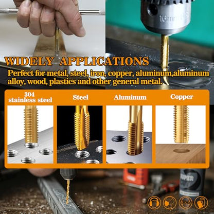 18Pcs Metric Drill and Tap Set with Tap Wrench for Metal, from M2 to M12 - size: M2 to M12