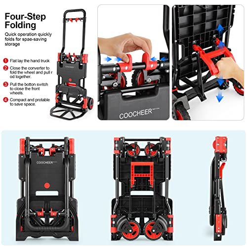 Folding Hand Truck Dolly,330lb Cart+1 Folding Basket,4 to2 Wheel Moving Red - size: 330LB Red