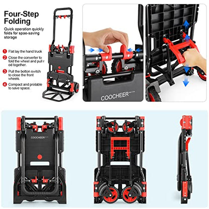 Folding Hand Truck Dolly,330lb Cart+1 Folding Basket,4 to2 Wheel Moving Red - size: 330LB Red