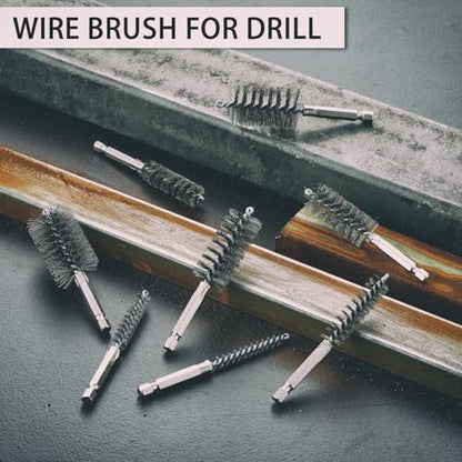 MAXMAN Bore Brush Set, 8PCS Wire Brush for Drill, 1/4" Hex Multi-Diameter