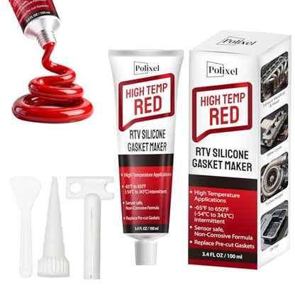 Red High Temperature RTV Silicone Gasket Maker - Oil Resistant Sealant for Engines, Exhaust Manifolds, Oil Pans, Gearboxes, Pumps, Superchargers & Automotive Parts - 3.4 oz