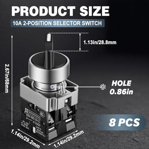 Xuhal 8 Pcs 22mm 2 Position Spst Rotary Selector Switch Self-Locking On/Off - style: 2 Position