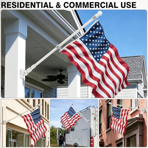 Heavy Duty Stainless Steel Flag Pole Kit - 180° Adjustable Bracket - color: White flag pole with bracket