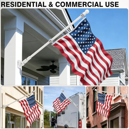 Heavy Duty Stainless Steel Flag Pole Kit - 180° Adjustable Bracket - color: White flag pole with bracket