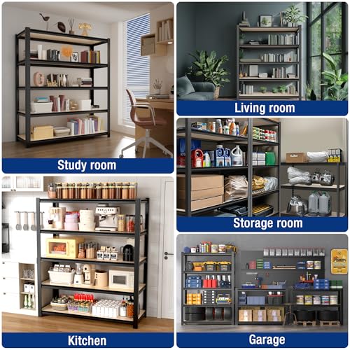 WORKPRO 5-Tier Black Shelving with Board, 48”W x 24”D x 72”H, 3000LBS Load - color: Black, size: 48"W x 24"D x 72"H