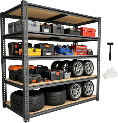 Storage Shelves Unit,40" W 5-Tier Garage Shelving Heavy Duty Metal Adjustable Garage Shelves,Stable Shelves Organizer for Pantry, Kitchen and Basement,40" W x 20" D x 72" H,Black - size: 20"D x 40"W x 72"H(Metal Board)
