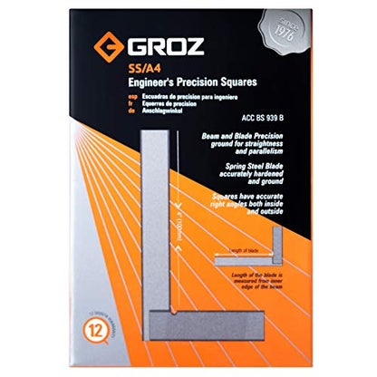 Groz 01002 4" Precision Steel Square, 16 Microns Squareness - size: 4 Inch Single